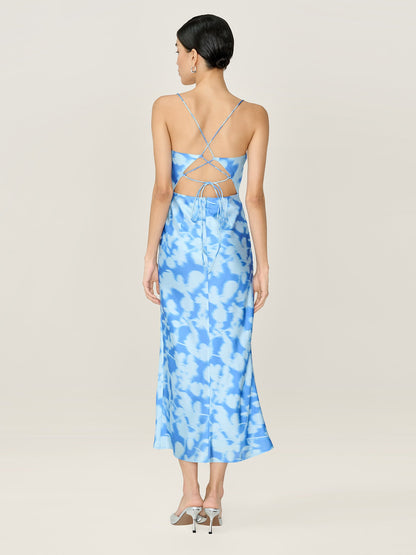Riviera Dress in Blue Blurred Floral