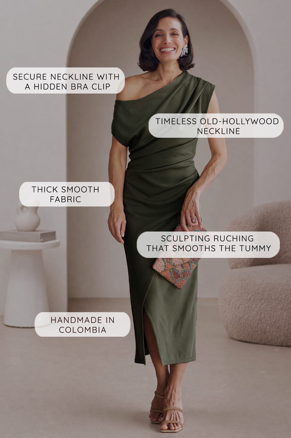 Roslyn Off Shoulder Midi Dress Champagne