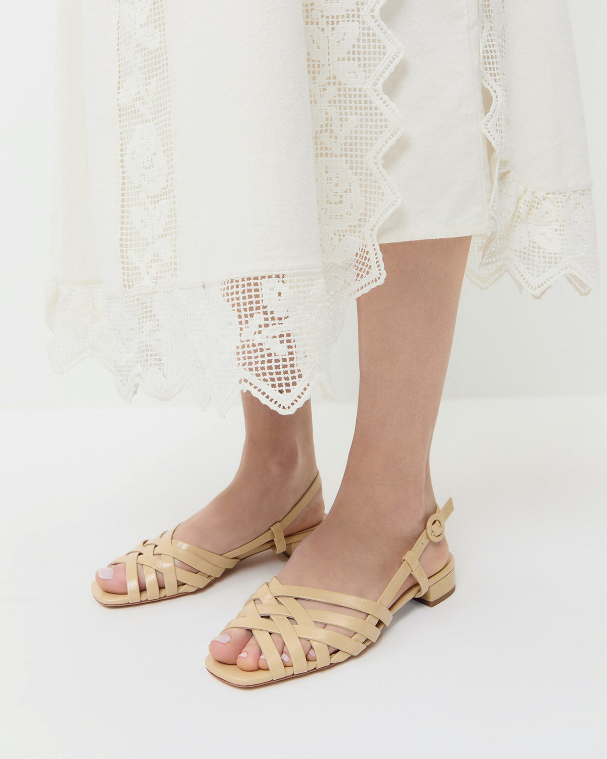 Shelly Bisque Leather Flat Sandal