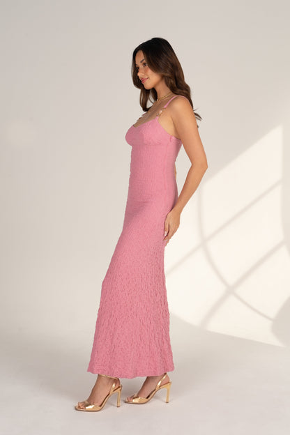 Sapphire Pink Maxi Dress with Jeweled Straps