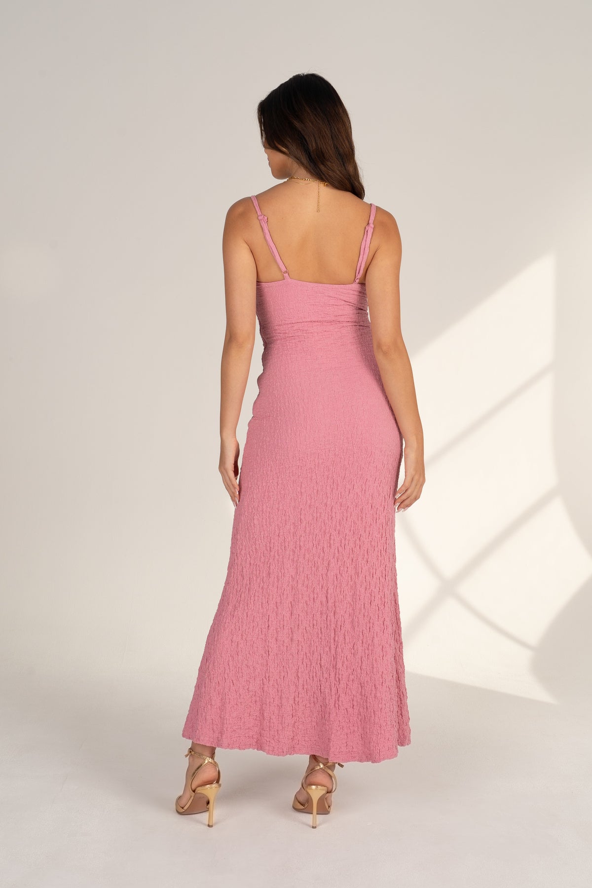 Sapphire Pink Maxi Dress with Jeweled Straps