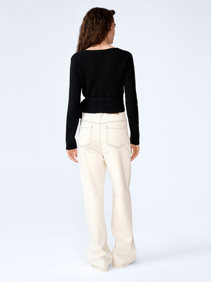 Soleil Knitted Wrap Top in Black