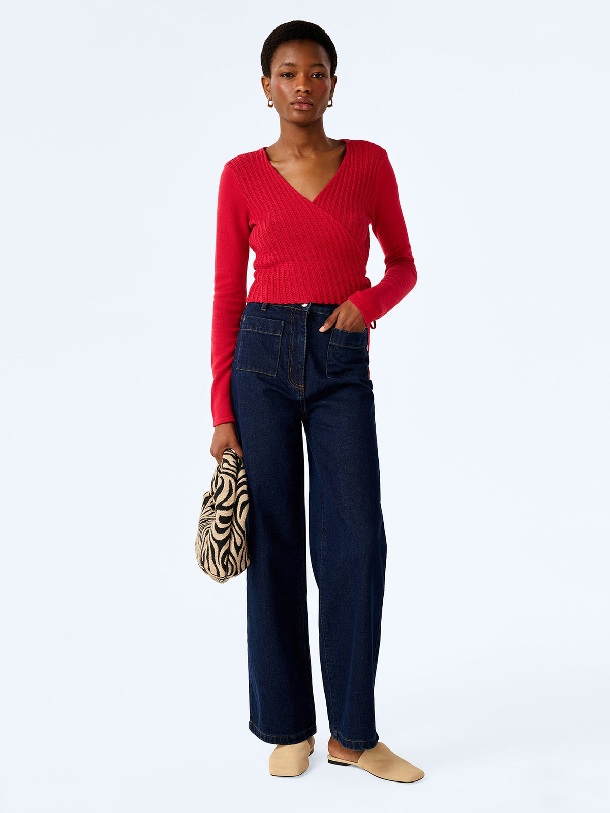 Soleil Knitted Wrap Top in Red