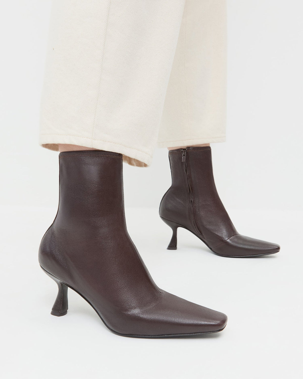 Thandy Brown Leather Curved Heel Bootie