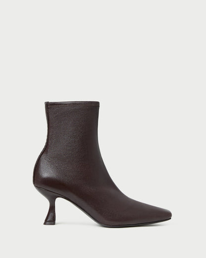 Thandy Brown Leather Curved Heel Bootie