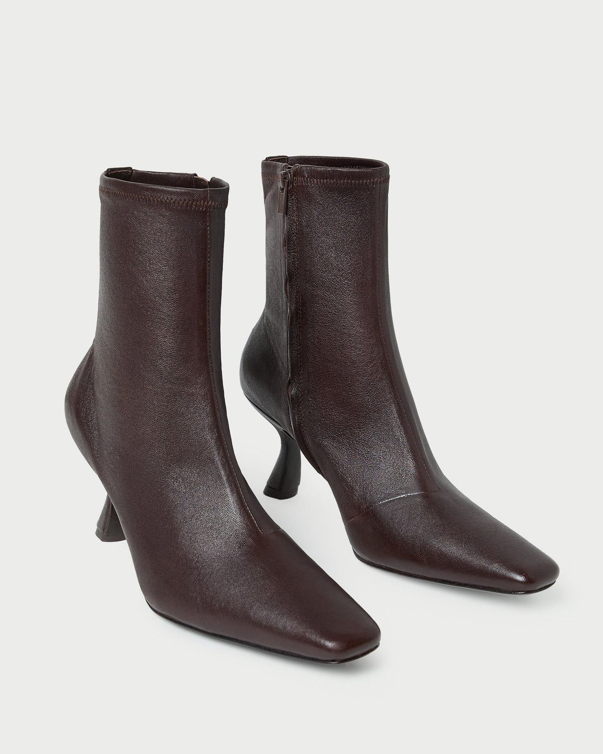 Thandy Brown Leather Curved Heel Bootie