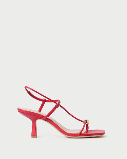 Triana Red Leather Mid-Heel Sandal