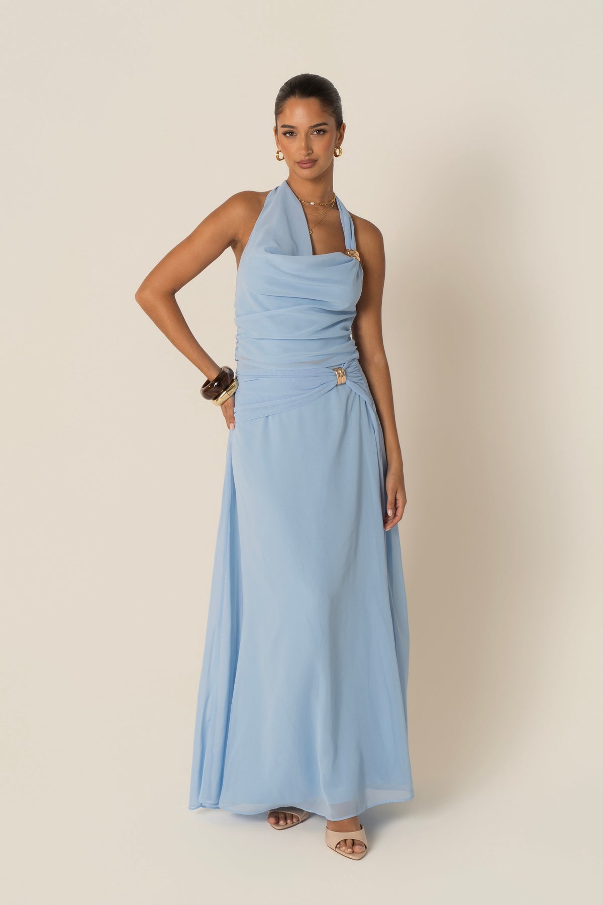 Xander Blue Halter Neck Top & Maxi Skirt Set
