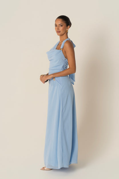 Xander Blue Halter Neck Top & Maxi Skirt Set