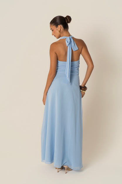 Xander Blue Halter Neck Top & Maxi Skirt Set