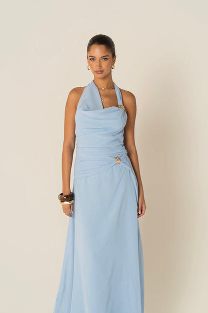 Xander Blue Halter Neck Top & Maxi Skirt Set
