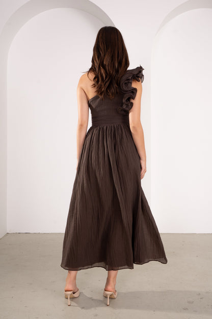 Zara One-Shoulder Ruffle Midi Dress