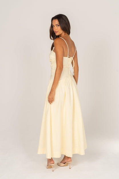 Zelia Soft Yellow Maxi Dress with Beaded Straps