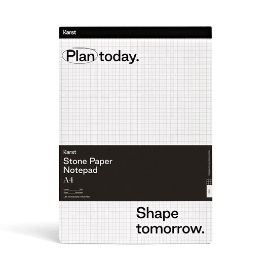 Karst A4 Stone Paper Notepad with grid pages and perforated sheets, eco-friendly writing pad for planning, notes, and productivity.