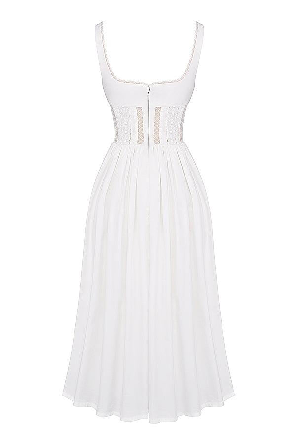 white lace trim midi dress