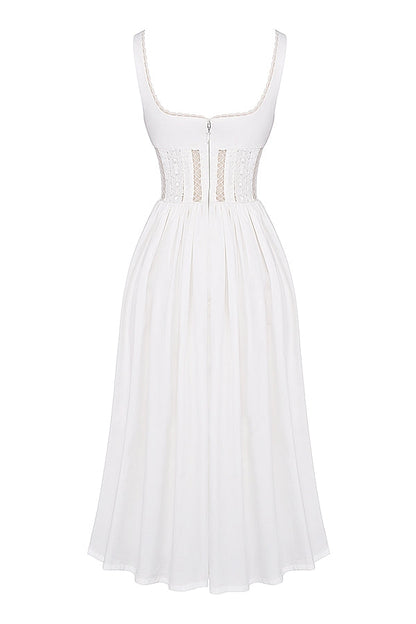 white lace trim midi dress