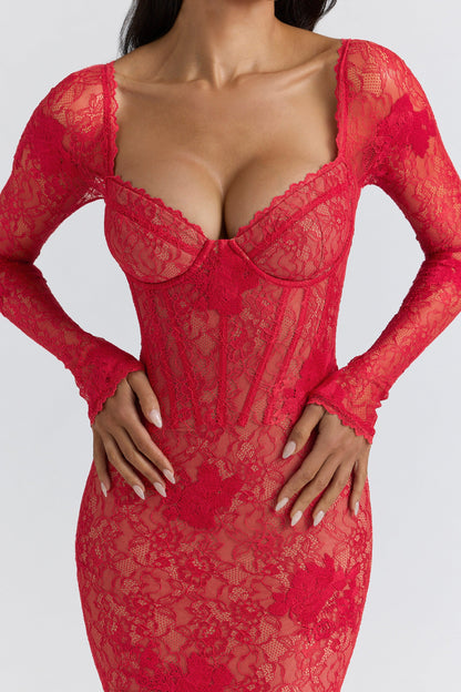 red lace embroidered mini dress - limited edition