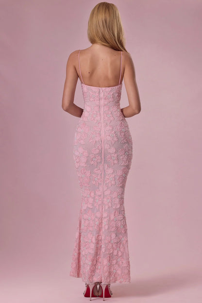 Embellished Square Neck Maxi Dress in Blush Pink