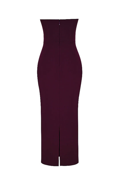 grape strapless corset maxi dress