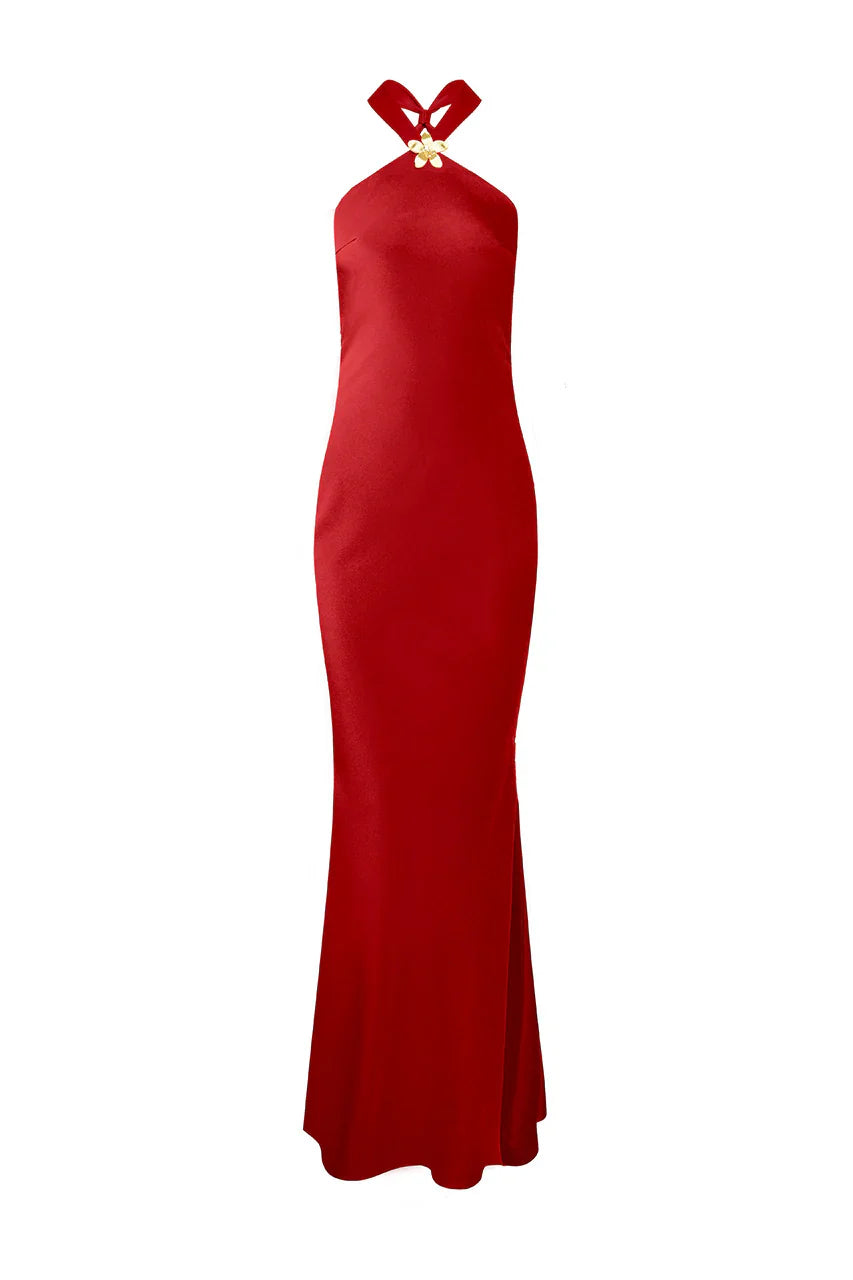 CHARA LOW CROSS BACK MAXI DRESS - CHERRY