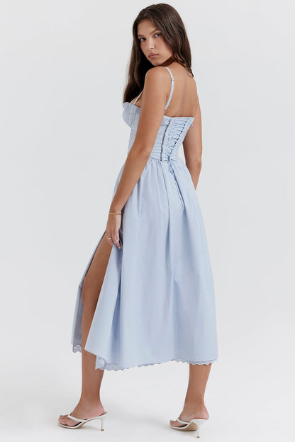 soft blue cotton broderie anglais midi sundress