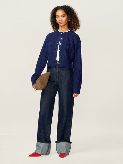 August Cable Cardigan in Navy