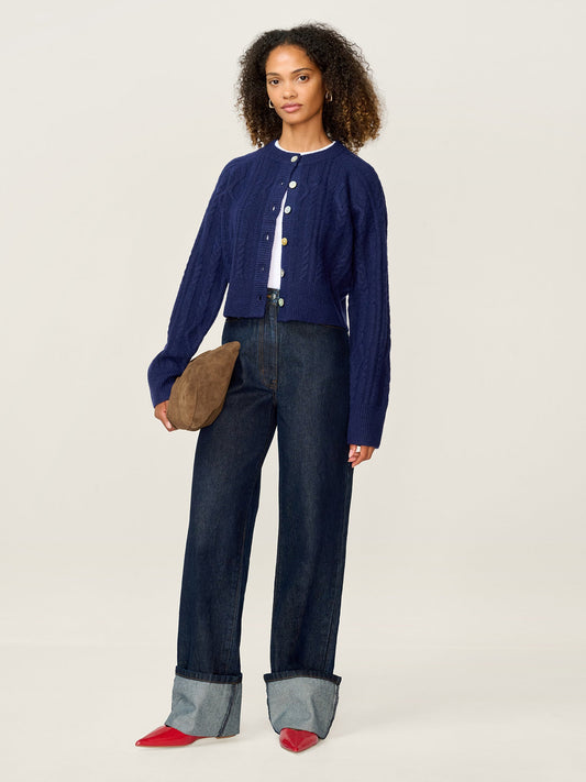 August Cable Cardigan in Navy