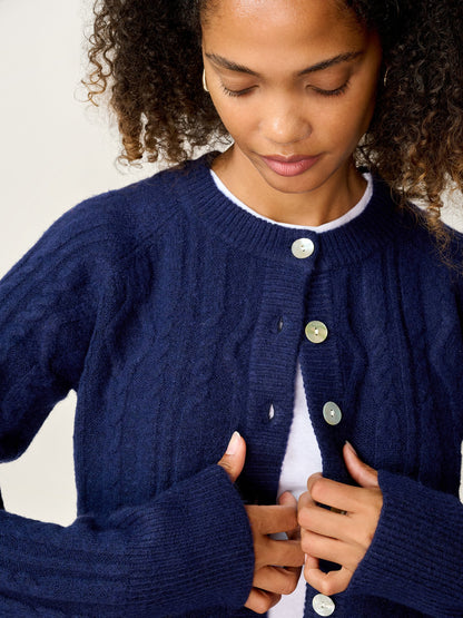 August Cable Cardigan in Navy
