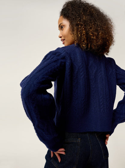 August Cable Cardigan in Navy