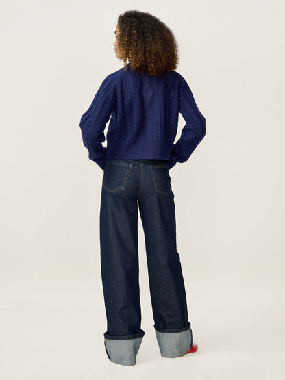 August Cable Cardigan in Navy