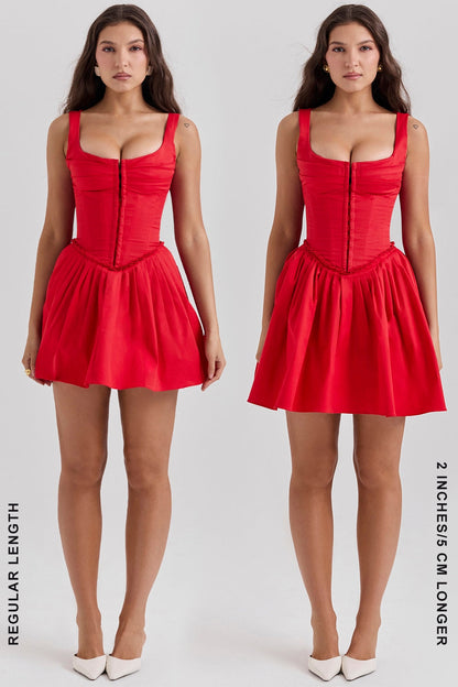 scarlet pleated mini dress