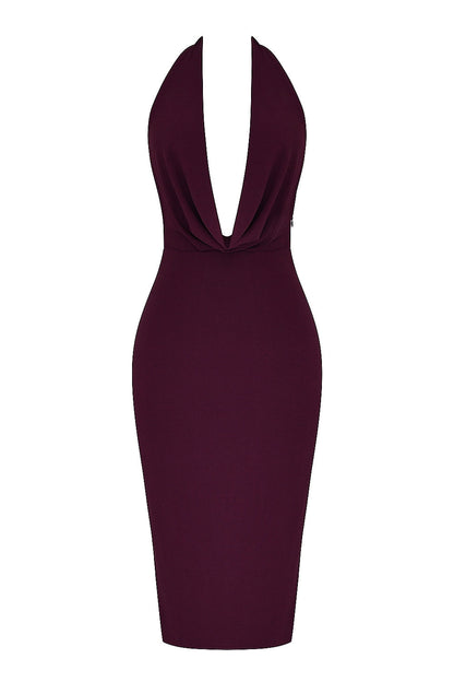 merlot draped midi dress