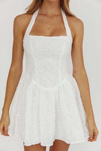 Rune Halterneck Mini Dress Applique White
