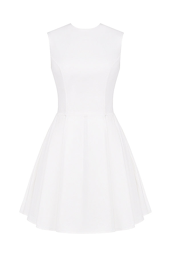 white pleated cotton mini dress