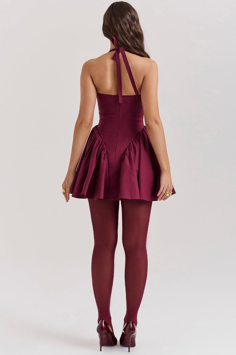 wine halter mini dress