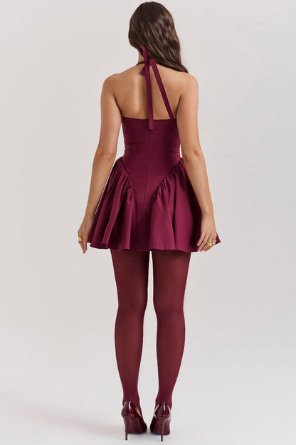 wine halter mini dress
