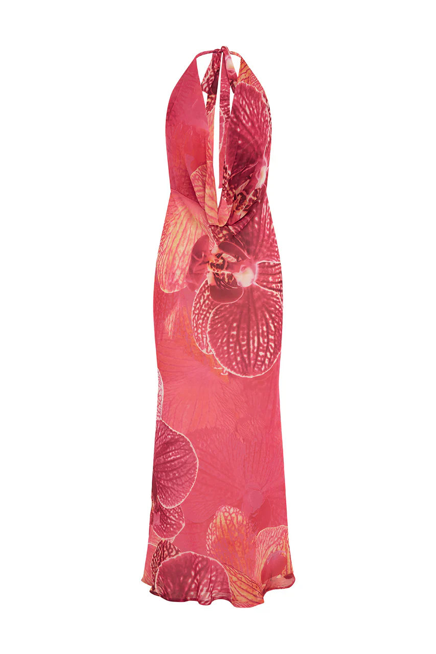 LEXIE LOW PLUNGE HALTER MAXI DRESS - ISABEL PINK