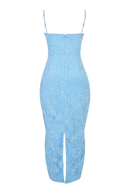 tuscan blue embroidered floral maxi dress