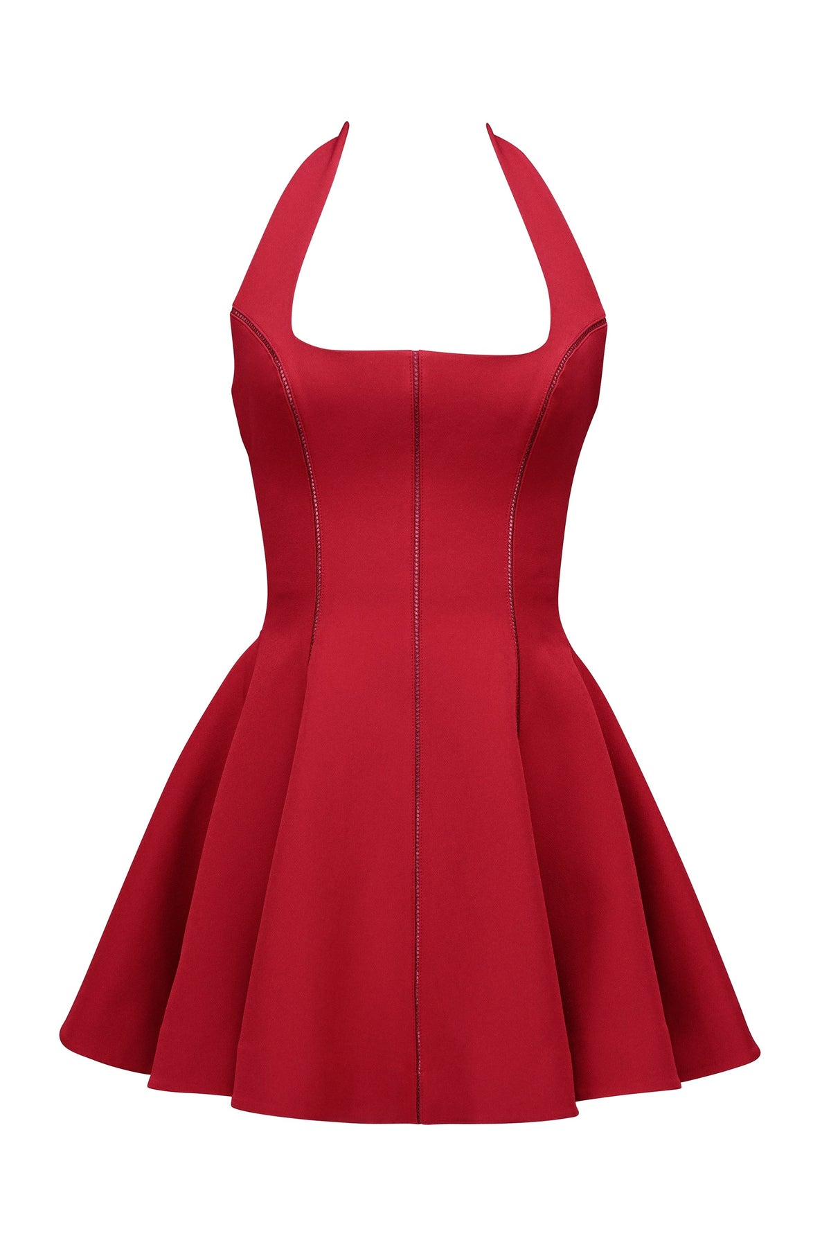 red halter neck bow mini dress