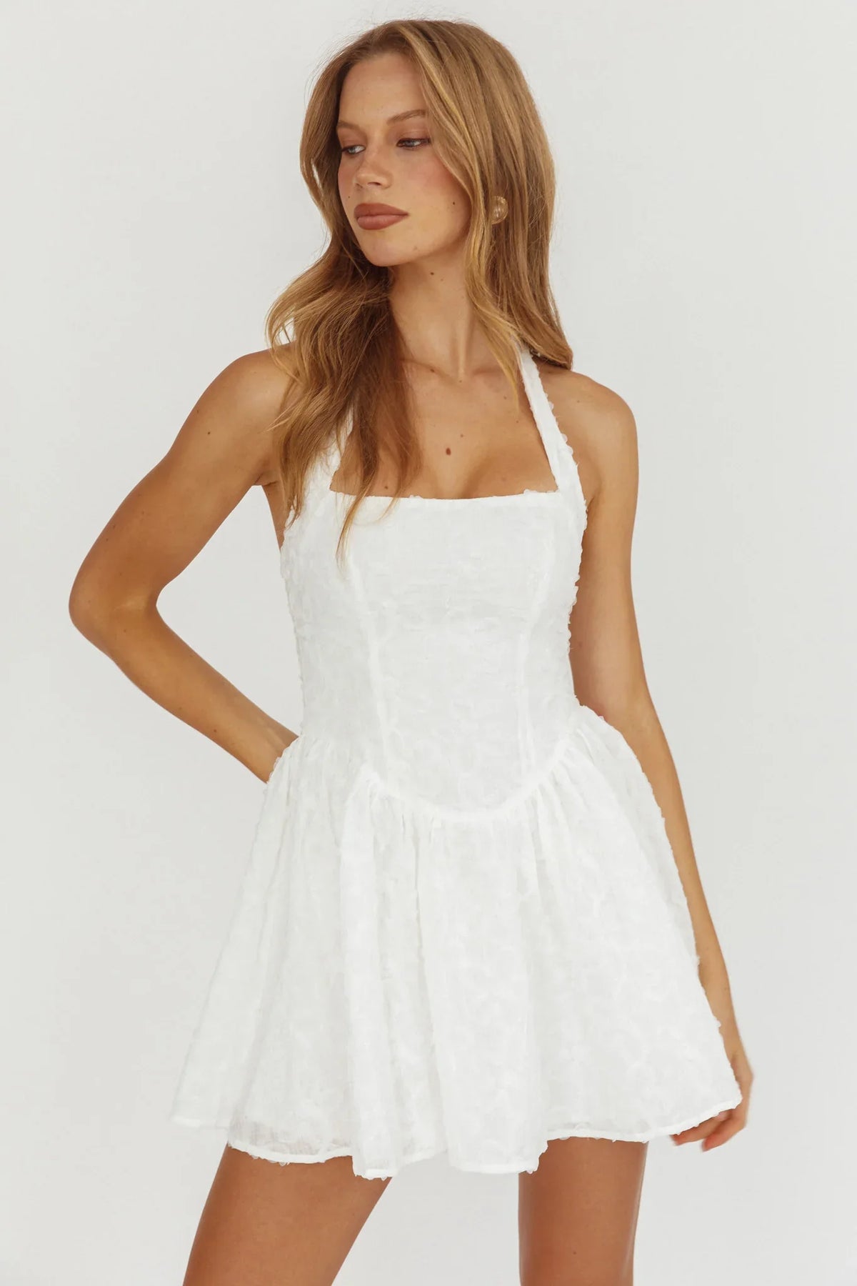 Rune Halterneck Mini Dress Applique White