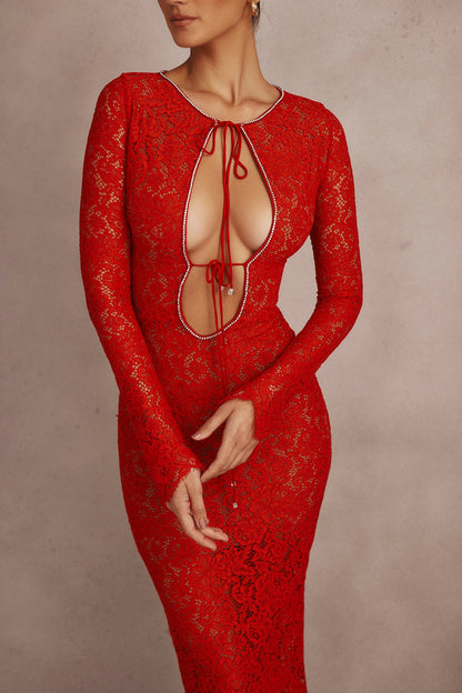 red lace maxi dress
