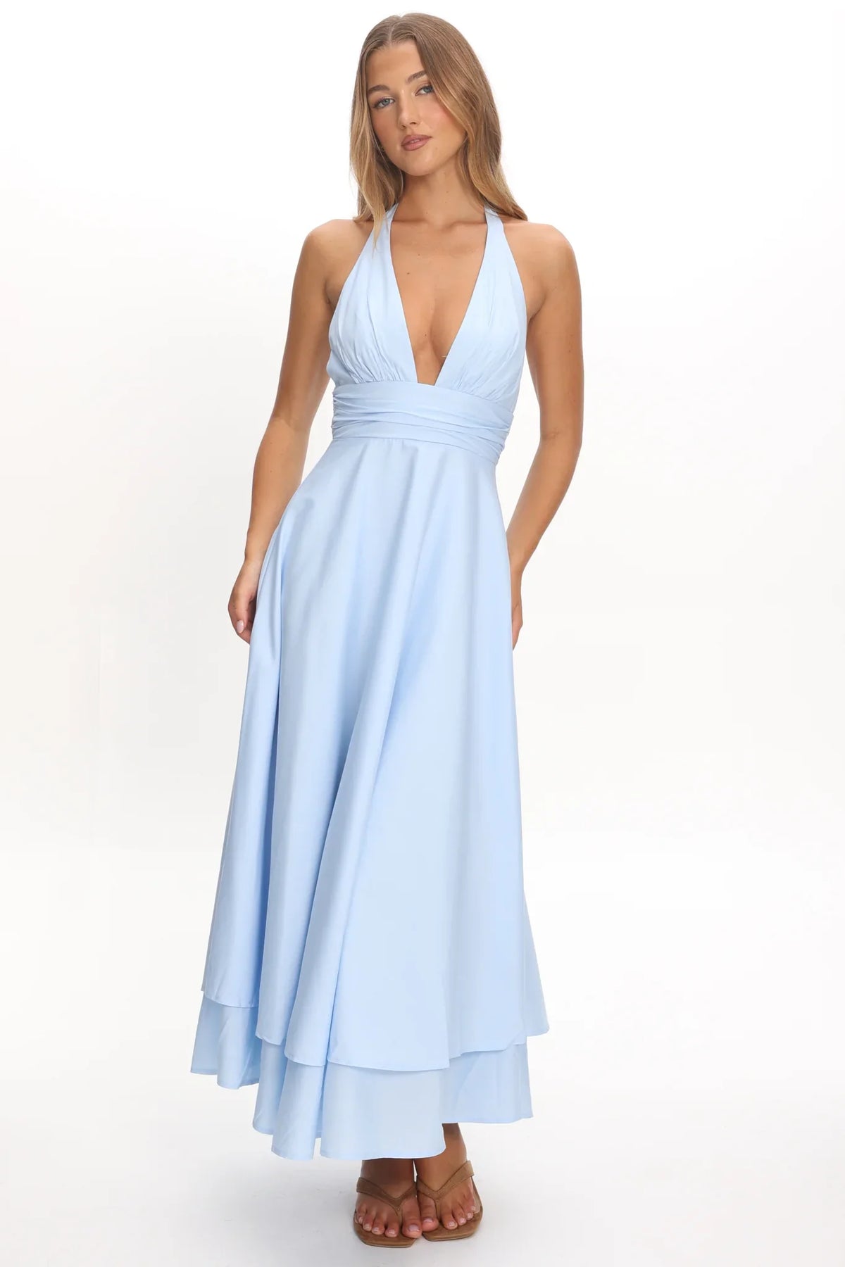 As It Was Halterneck A-Line Maxi Dress Light Blue