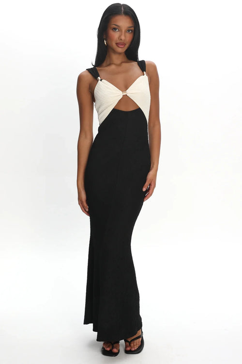Freyja Contrast Maxi Dress Oyster/Black