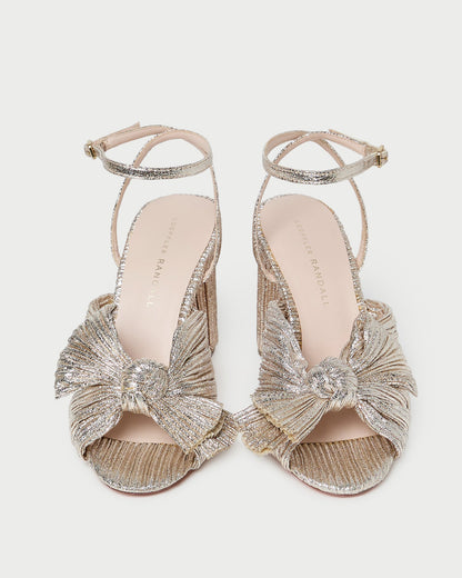 Camellia Champagne Pleated Bow Heel