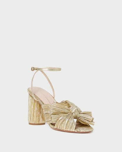 Camellia Gold Pleated Bow Heel