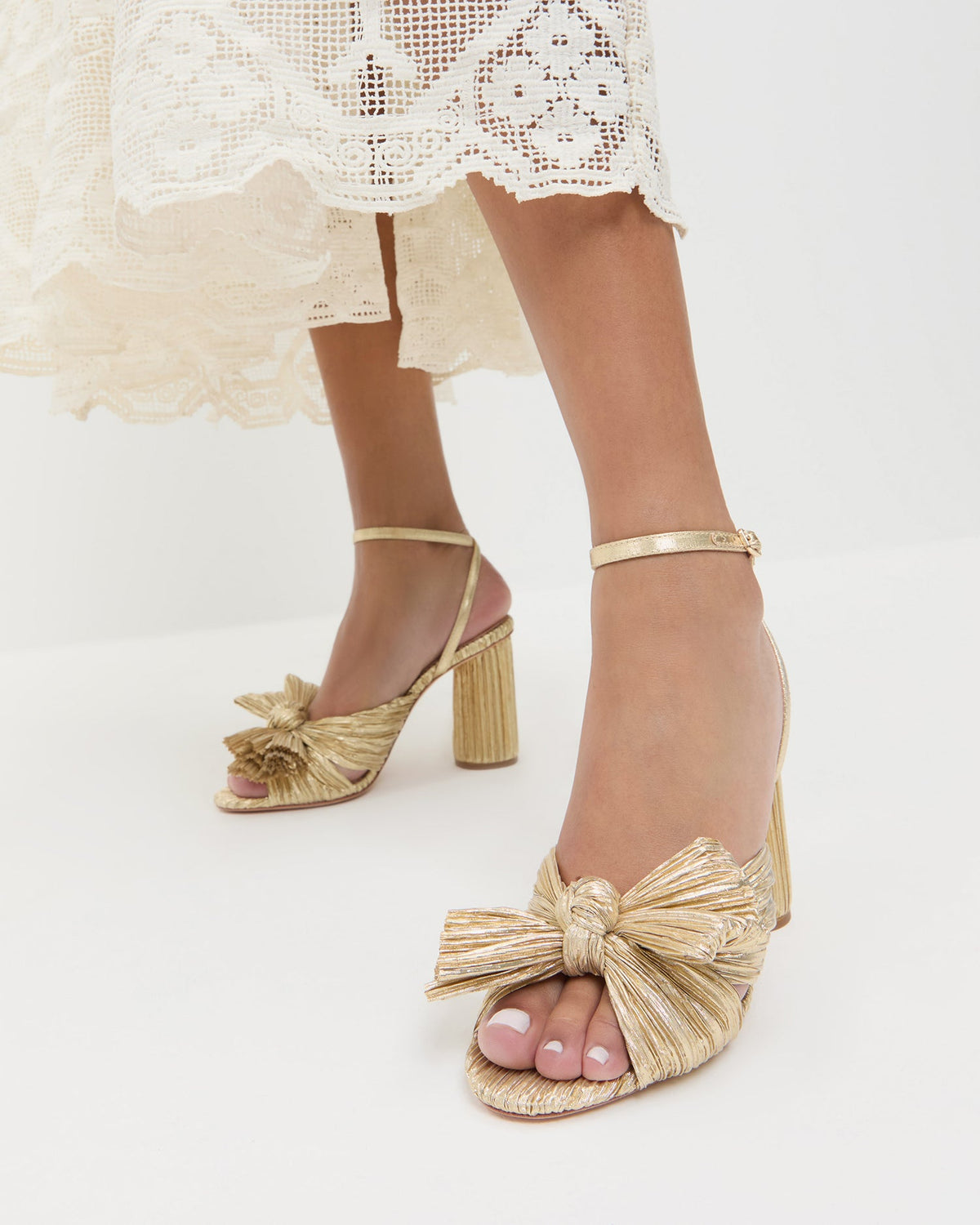 Camellia Gold Pleated Bow Heel