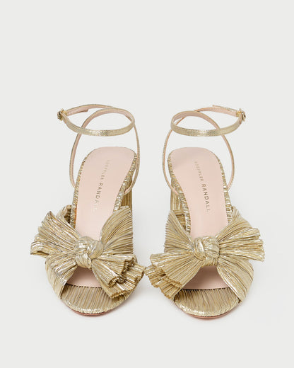 Camellia Gold Pleated Bow Heel