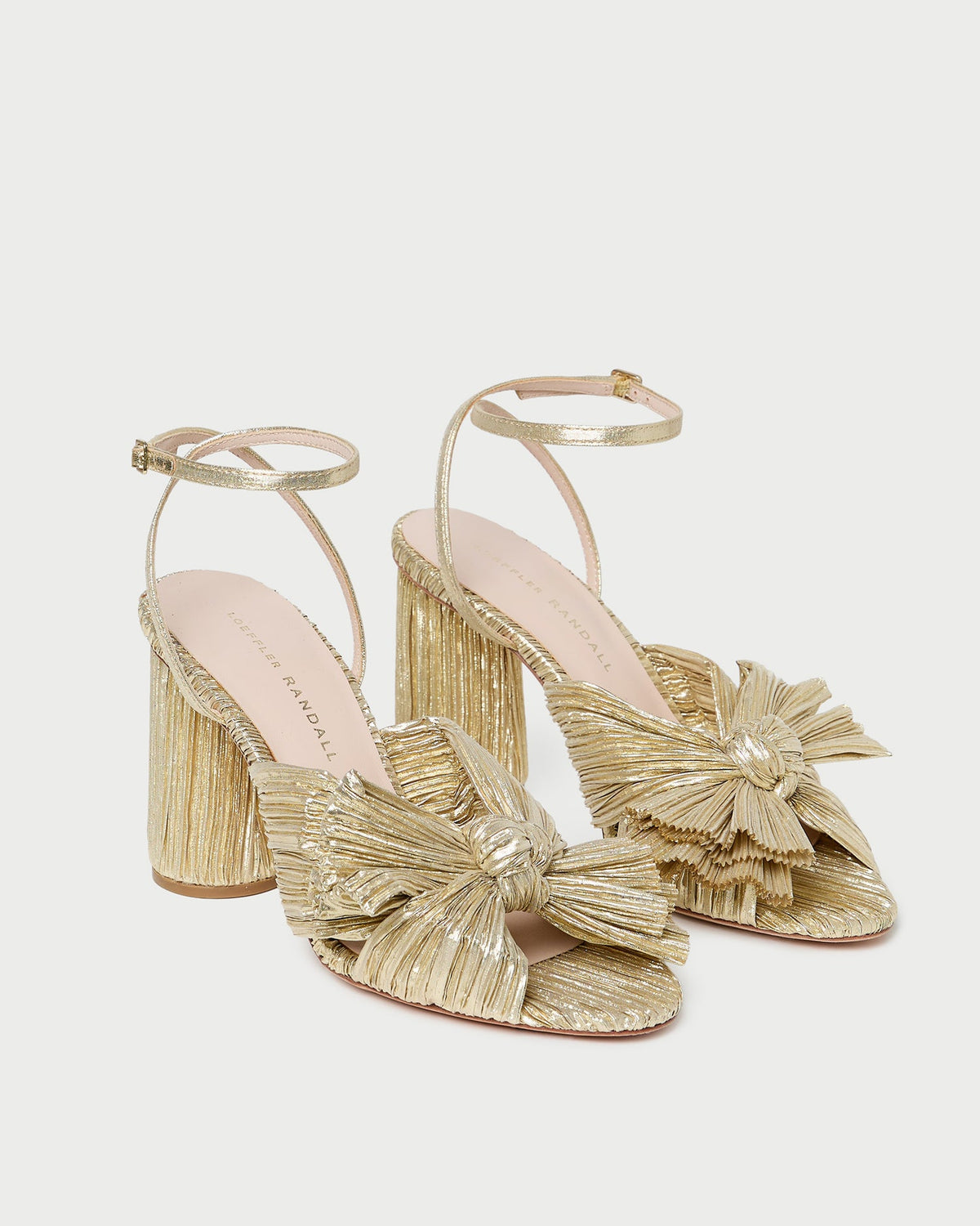 Camellia Gold Pleated Bow Heel