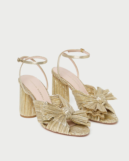 Camellia Gold Pleated Bow Heel