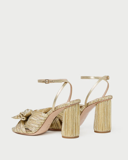 Camellia Gold Pleated Bow Heel
